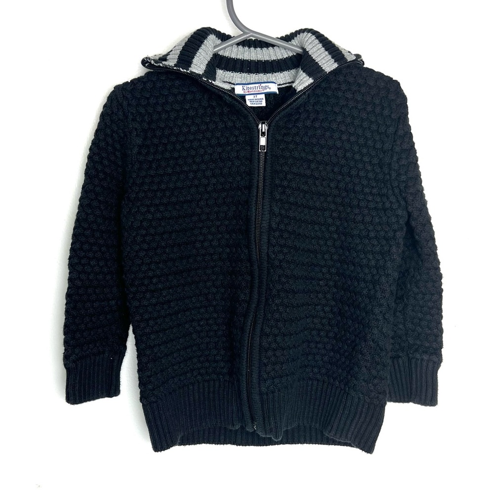 Toddler Boy Kitestrings Hartstrings Black Knit Sweater‎ Striped Collar Cotton 3T